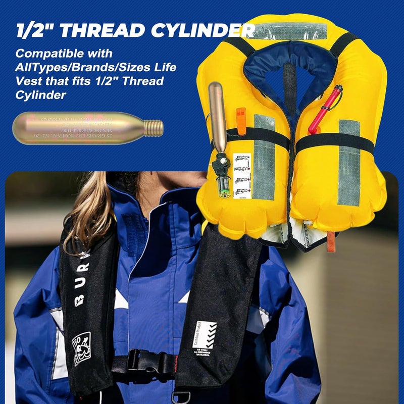 CODIEKEY 24G Co2 Cartridge Cylinder for Life Vest, Accessory for C02 PFD Rearming Kit, for Auto/Manual Inflating Life Jacket, for Adult, Used for Fishing, Surfing, Sea/Ocean Activities - Image 4